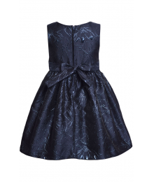 AVAILABLE ONLY  AFTER DEC 12 2025 , Bonnie Jean Navy Sleeveless Metallic Floral Layered Jacquard with Organza Bow Dress